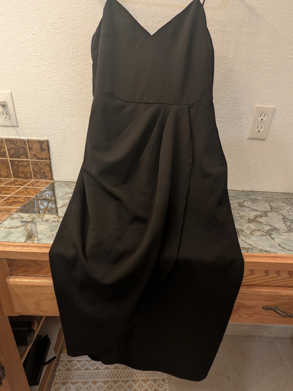 Mi Ami Black Midi Slip Dress with Draped Skirt Size Medium